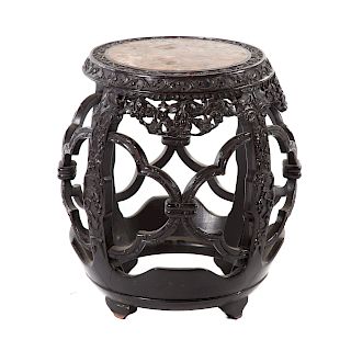 Chinese carved hardwood and marble garden seat