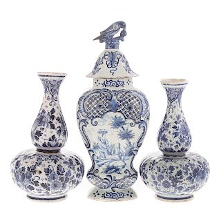 Three Dutch Delftware blue/white articles