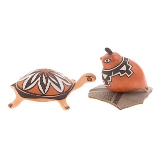 Two Native American pottery effigies
