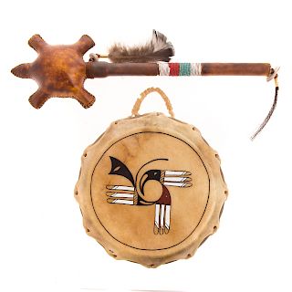 Two Native American ceremonial musical instruments