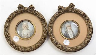 A Pair of Swedish Portrait Miniatures, Diameter 2 1/2 inches.
