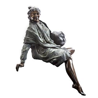 Contemporary bronze seated Native American woman