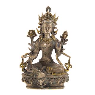Chinese silvered bronze Bodhisattva