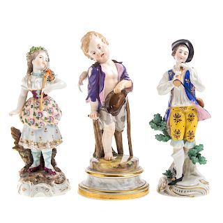 Meissen porcelain putto & two German figures