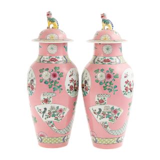 Pair Chinese Export Famille Rose jars