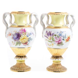 Pair Meissen porcelain urns