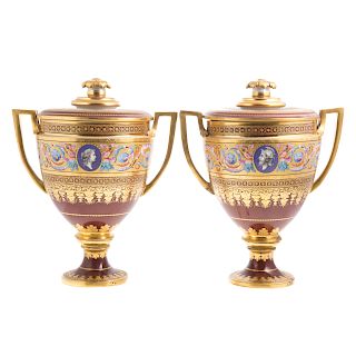 Pair Vienna porcelain covered urns