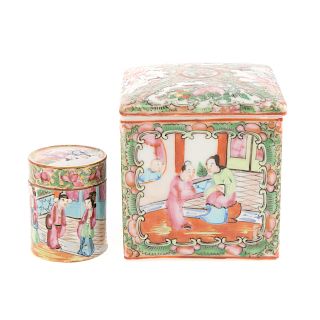 Two Chinese Export Famille Rose boxes