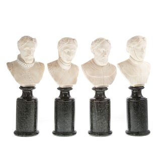 Four classical style miniature carved marble busts
