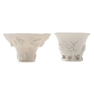 Two Chinese blanc de chine porcelain libation cups