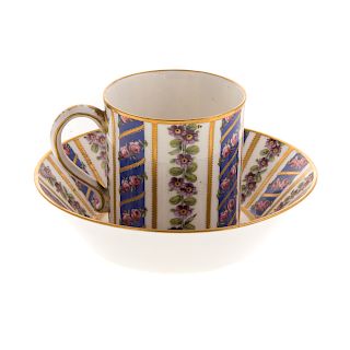 Sevres floral decorated cup and saucer