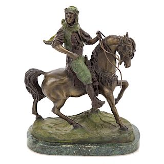 After A.L. Barye. Arab Horseman, polychrome bronze