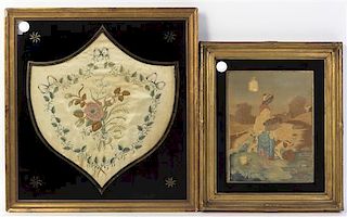Two English Needlework Pictures, Height of largest overall 19 1/4 x width 18 1/4.