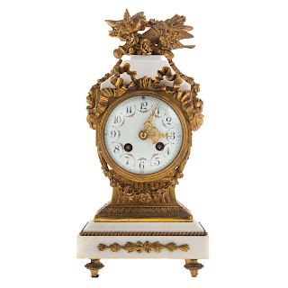 French marble and bronze mantle clock