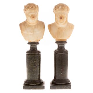 Pair Grande Tour miniature marble busts of poets