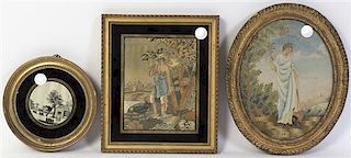 Three English Needleworks, Height of largest pair 11 1/4 x width 9 1/2 inches.