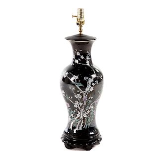 Chinese Export Famille Noir vase lamp