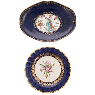 Two Worcester china dishes, Dr. Wall period