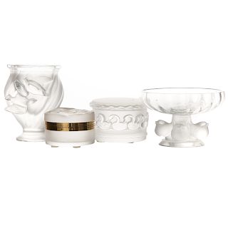 Four Lalique partially frosted crystal articles