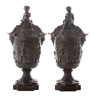 Pair Louis XVI style bronze urns