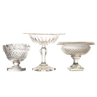 Three cut glass compotes