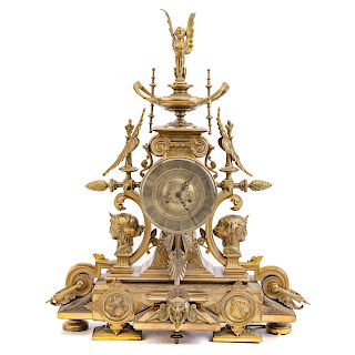 Etruscan Revival gilt-metal figural mantel clock