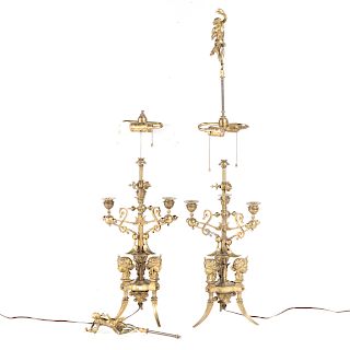 Pr of Etruscan Revival gilt-metal candelabra lamps