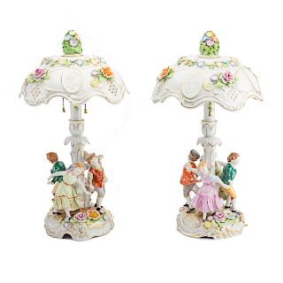 Pair of German figural porcelain lamps