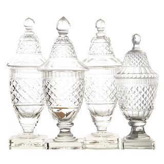 Four Anglo-Irish cut glass sweet meat urns