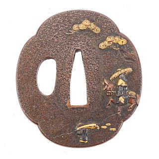 Japanese bronze and mixed metal tsuba