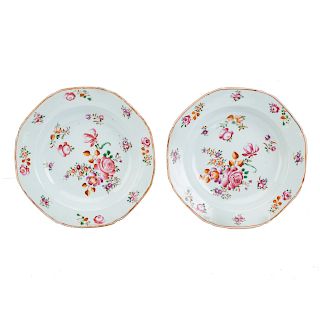 Pair Chinese Export Famille Rose soup plates
