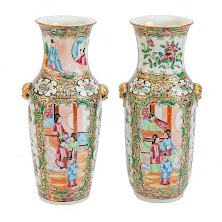 Pair Chinese Export Rose Medallion vases