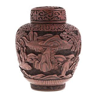 Chinese cinnabar lacquer jar