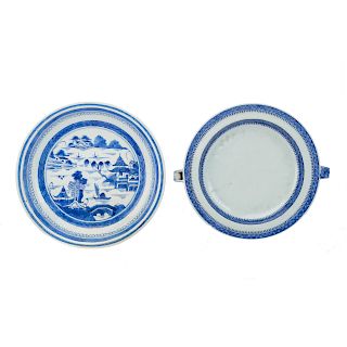Two Chinese Export blue/white table articles