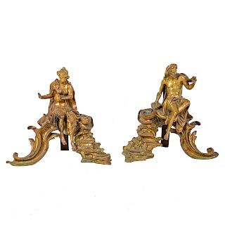 Pair French Classical bronze figural andirons