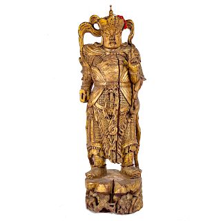 Chinese carved and giltwood warrior