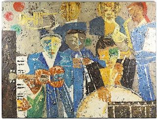 Highly Textured Painting of a Band, 20th C.