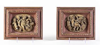 A Pair of Continental Relief Plaques, Width 5 1/4 inches.