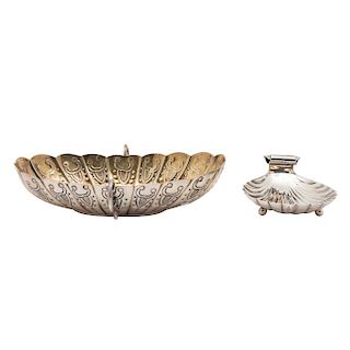 A STERLING SILVER BOWL AND SHELL DISH