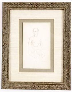 Bruce Hafley Figural Seated Nude Drawing, Signed