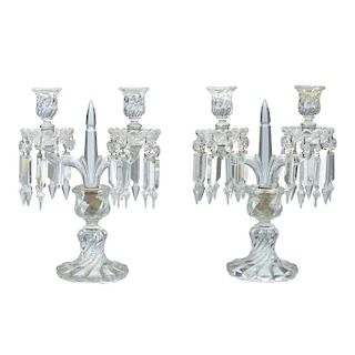 A PAIR OF BACCARAT GLASS CANDELABRA. 