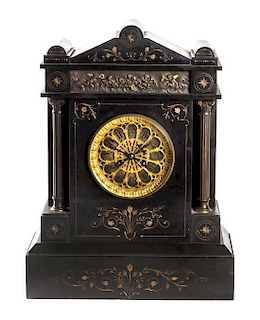 A Victorian Gilt Metal Mounted Slate Mantel Clock, Height 18 1/2 inches.