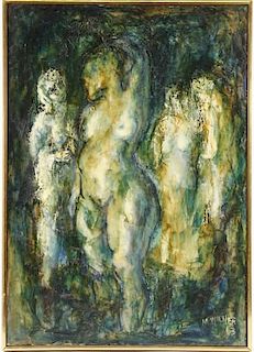 1963 "Nude a la Fresco", Oil, Marie Wilner