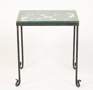Black Cast Iron Glass Top Accent Table