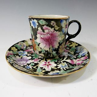ANTIQUE CHINESE FAMILLE ROSE CUP AND SAUCER SET - REPUBLIC PERIOD