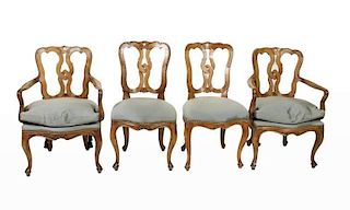 Set of 4 Italian Rococo Style Walnut Chairs
