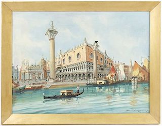 "View on the Palazzo Ducale, Venice", Oil, Signed