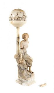 An Italian Carved Alabaster Figural Lamp, Height overall 34 1/2 inches.