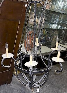 A Painted Metal Six-Light Chandelier, Height 43 inches.