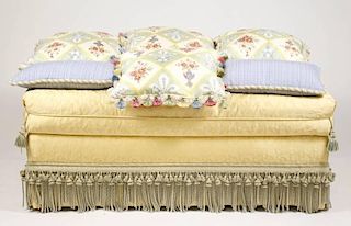 Custom Damask Upholstered Ottoman & Pillows